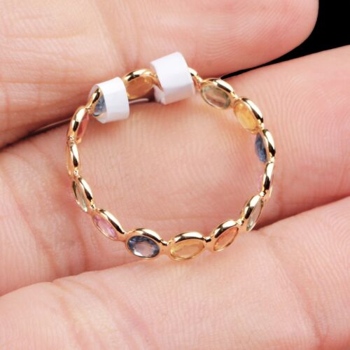 Anillo De Eternidad Completa De Zafiro Multicolor Redondo De 18k Oro Amarillo - Imagen 2 de 7