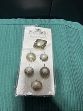 Vintage Button Covers (6) Fashion Accessory Snap on Faux Pearl Makeover Brass