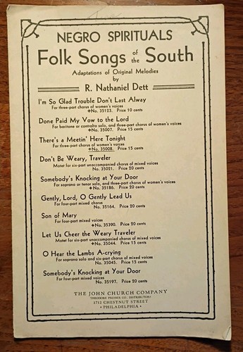 Nathanial Dett ~ Negro Spirituals Folk Songs of the South 1931 Sheet Music