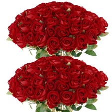 60 Pcs Artificial Roses Bulk Velvet Silk Roses Red Rose Flowers for Wedding C...
