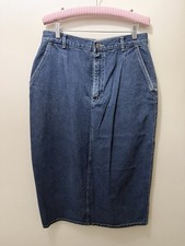Vintage 80s Lee Denim Blue Jean Pencil Skirt Union Made USA Midi Cottage 16 31  