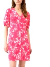 GAP Red and White Floral full button down  puff sleeve Dress medium