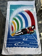 Vintage Royal Treasure Beach Towel Water Skier Surfer Rainbow Rad Swim Cotton