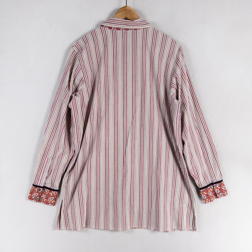 KOOS, конечно! Рубашка женская большая многоцветная в полоску с цветочным рисунком туника на пуговицах - Изображение 3 из 4