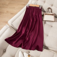93 Mulberry Silk 7 Spandex Purple Red Knee-length Women Skirt Summer QQ043