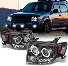 - for 2008-2012 Ford Escape Black Bezel Dual LED Ring Design Halogen Type Projec