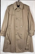 Vintage Whaling Mfg Co Mens 40 Reg Tan Double Breast Trench Coat Fur Lined Belt
