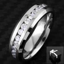 5/7mm Titanium 1.6 Carat Dazzling Eternity CZ Men's Wedding Band Ring Size 5-15
