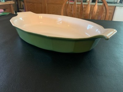 Emile Henry Williams Sonoma Green Ruffled Oval Stoneware Baking Pan 13”  L