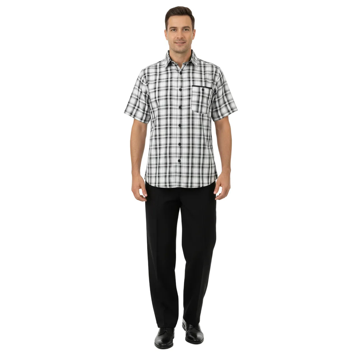 Men 2pc Walking Leisure Suit Short Sleeves By DREAMS Checker 282-00 Black White