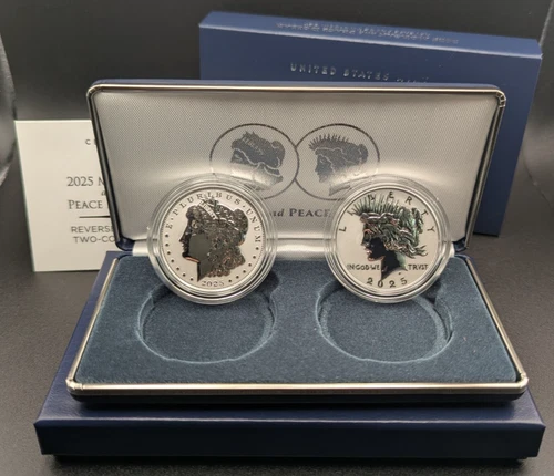 2025 Morgan and Peace Dollar Reverse Proof Silver Two Coin Set with Original COA
