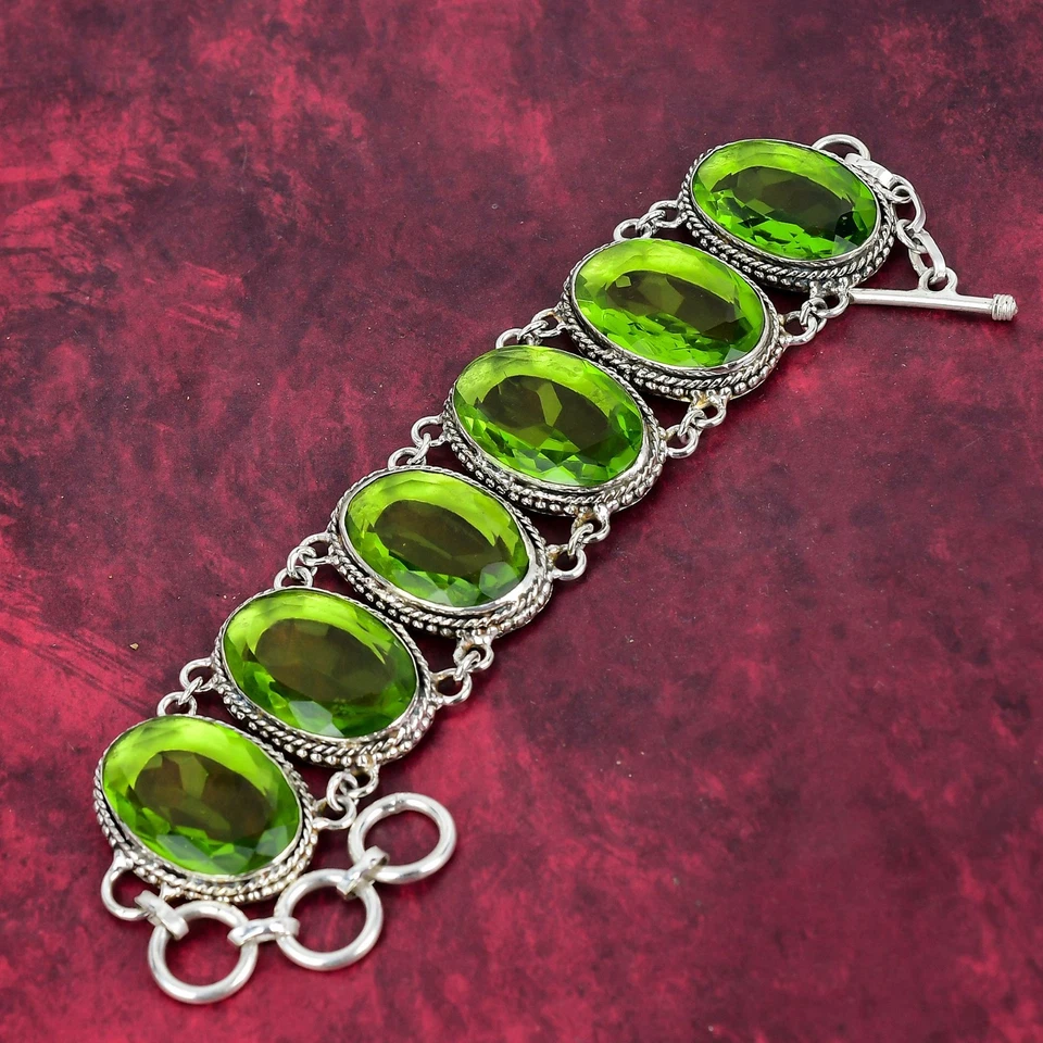 Hermosa pulsera de joyería de plata de ley 925 hecha a mano con piedras preciosas de peridoto regalo Foto 3 de 4