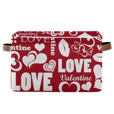Love Lips Large Foldable Storage Basket,Valentine Pattern Storage Bin Fabric ...