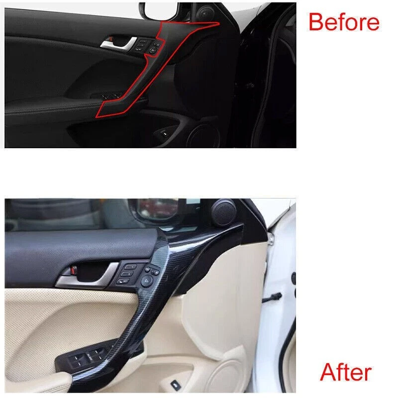4pc For Acura TSX 2009-2014 Carbon Fiber Grain Interior Door Armrest Panel Cover - Image 3 of 4