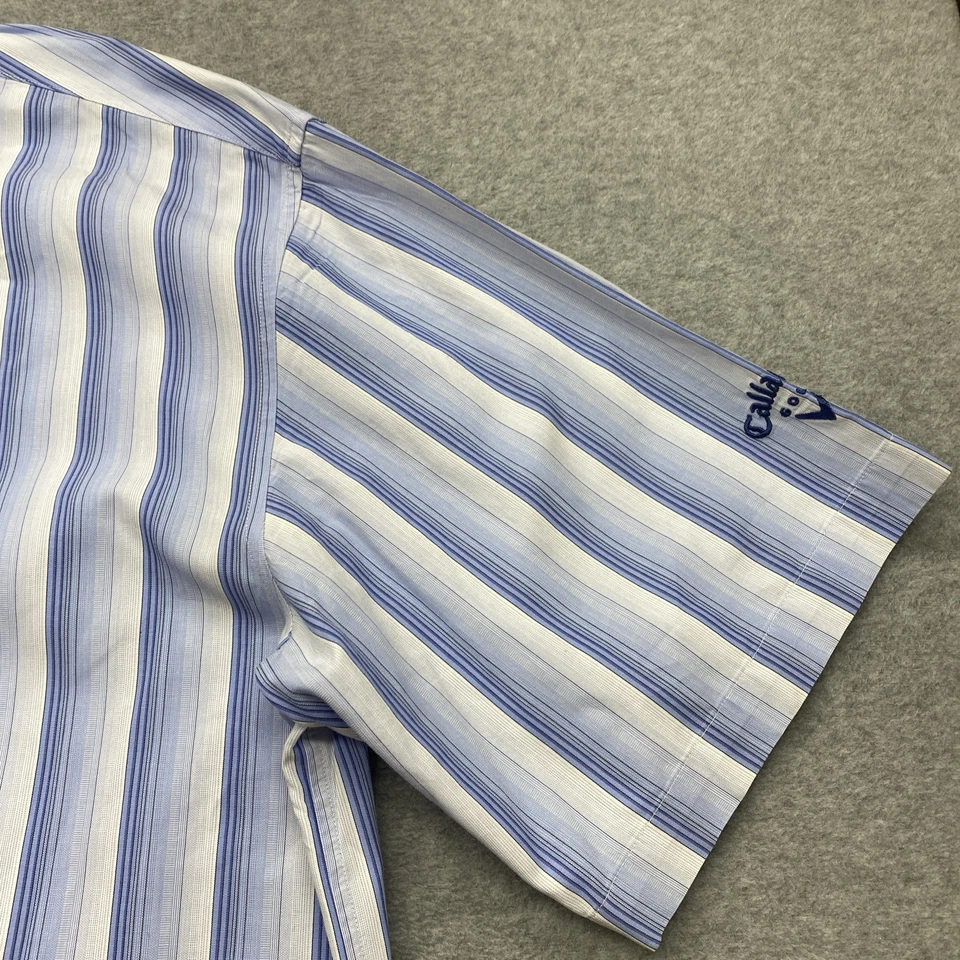Camisa Callaway Para Hombre Grande Manga Corta Abotonada Azul Rayas Algodón Sarga Logo Foto 3 de 4