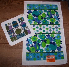 1970s NOS Printed Kitchen Towel & Dishcloth/Vtg Sayco Twinkle Wink & Royal Terry