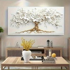 Abstract White Flower Tree of Life Wall Art Canvas Painting Posters & Prints Art