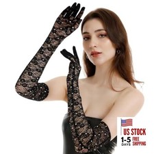 Black Lace Arm Sleeves for Women, Sparkling Lace Gloves for Wedding Tea Party