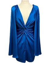 Badgley Mischka Sky Blue Mini Dress, Sz 2,Front Twist, Shoulder Sleeve Cape NWT