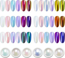 Artdone 6pcs Chrome Nail Powder White Pearl Unicorn Aurora powder 