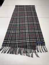 VTG Burberrys Grey Red Nova Check Pure Lambswool Scarf Made England Plaid Unisex