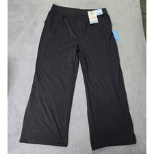 Member's Mark Womens L Wide Leg Trouser Dark Gray Soft Knit Stretch Pockets