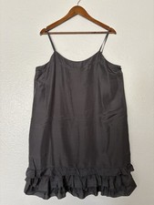OLD NAVY 100% Silk Dark Gray Lined Spaghetti Strap Ruffle Hem Dress Sz M