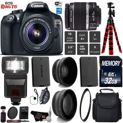 Canon EOS Rebel T6 DSLR Camera 18-55mm is II Lens Deluxe Kit