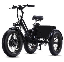 Fat Tire Electric Tricycle for Adults 3 Wheel E-Trike Big Front Basket Black