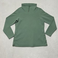 LL Bean Quilted Funnel Neck Pullover Sage Green Snap Side Sweatshirt Womens M