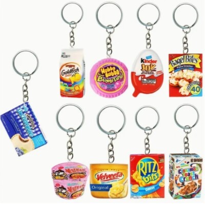 Novelty Snack-Themed Keychains - bagel bites, velveeta, ritz, goldfish, gum