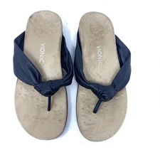 LIKNU Vionic Pippa Black Knotted Leather Thong Post Sandals Women's Sz 9.5 M