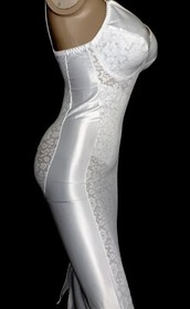 38 D NOS VTG Satin Lace Bra Girdle Full Slip Spandex One Piece Body Shaper