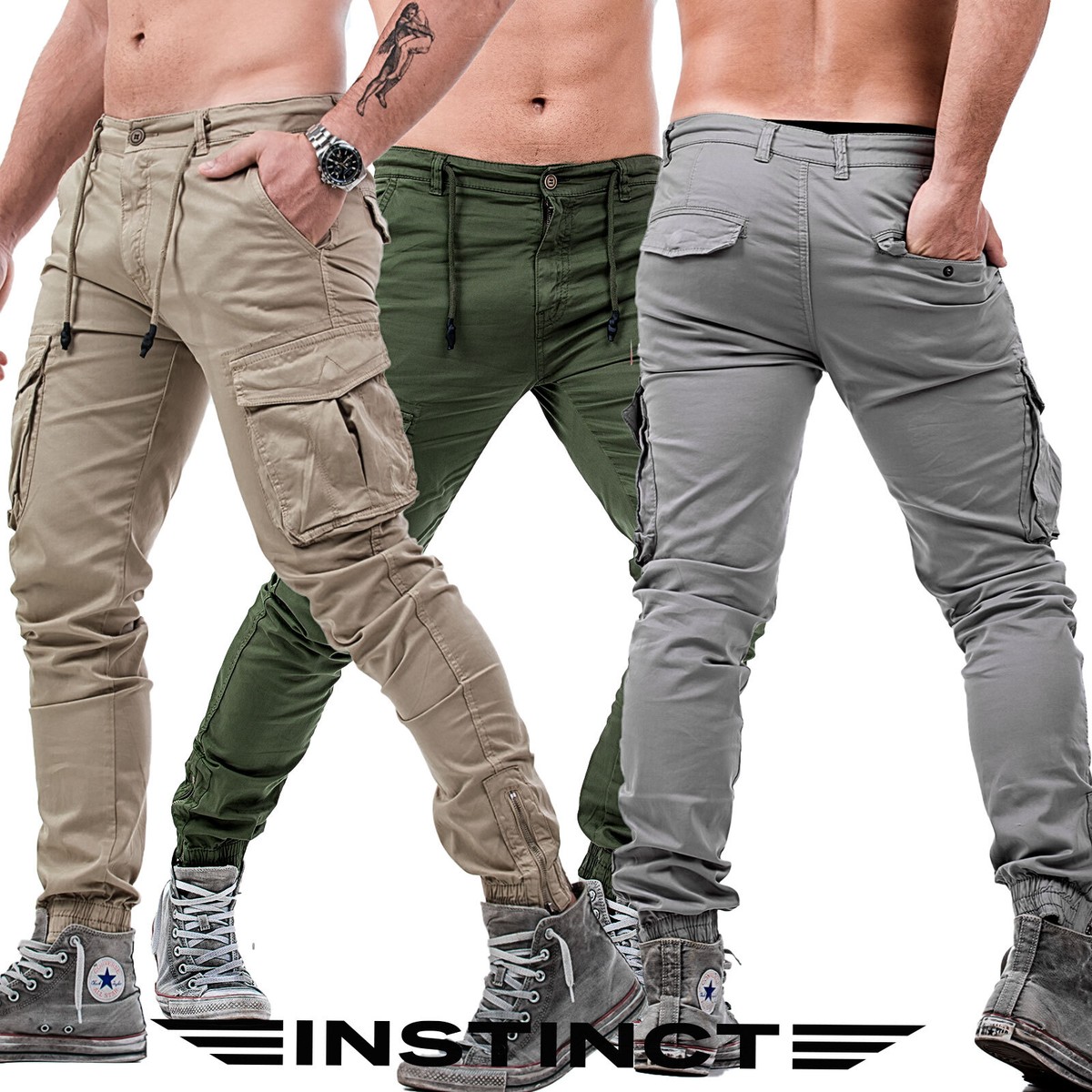 Pantaloni uomo con tasche laterali cargo multitasche tasconato zip