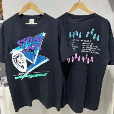 Stray Cats Built For Speed Band 2 Side Black Unisex Tshirt Reprint S-5XL