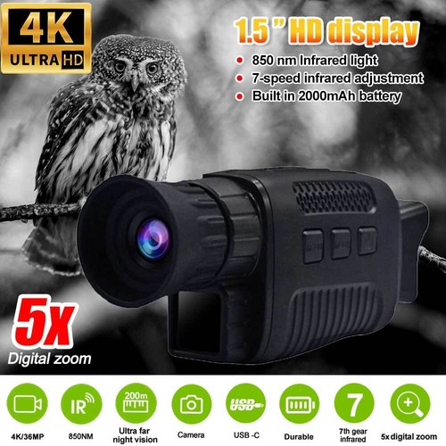 4K HD IR Night Vision Monocular Goggle Hunting 5X Digital Zoom Day/Night Camera - Picture 4 of 21