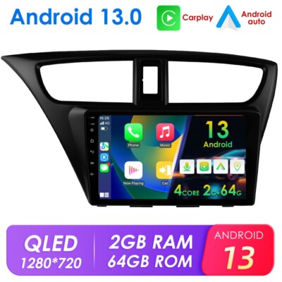 Android 13 2+64GB Autoradio Navi GPS DAB BT Carplay Für Honda Civic IX 2012-2017