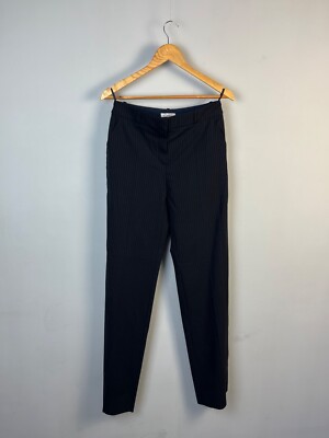Cartier Luxury Rare Solid Wool Women's Black Striped Pants Trousers Size 38