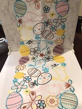 Easter Table Runner, 15×69 Spring Easter Eggs Bunny Floral Table Runner, Embroi
