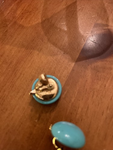 Vintage Large Blue Dome Round Button Clip On Earrings - Picture 7 of 11