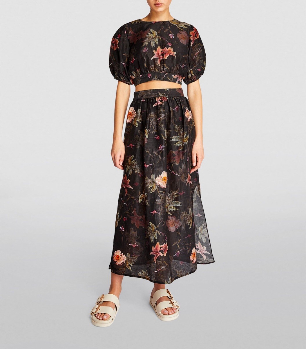 AllSaints Asta Viviana Silk Linen Blend Maxi Skirt Black UK