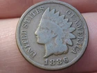 1886 Indian Head Cent Penny, Variety 2, Var 2, T2, Type 2, VG/Fine Details