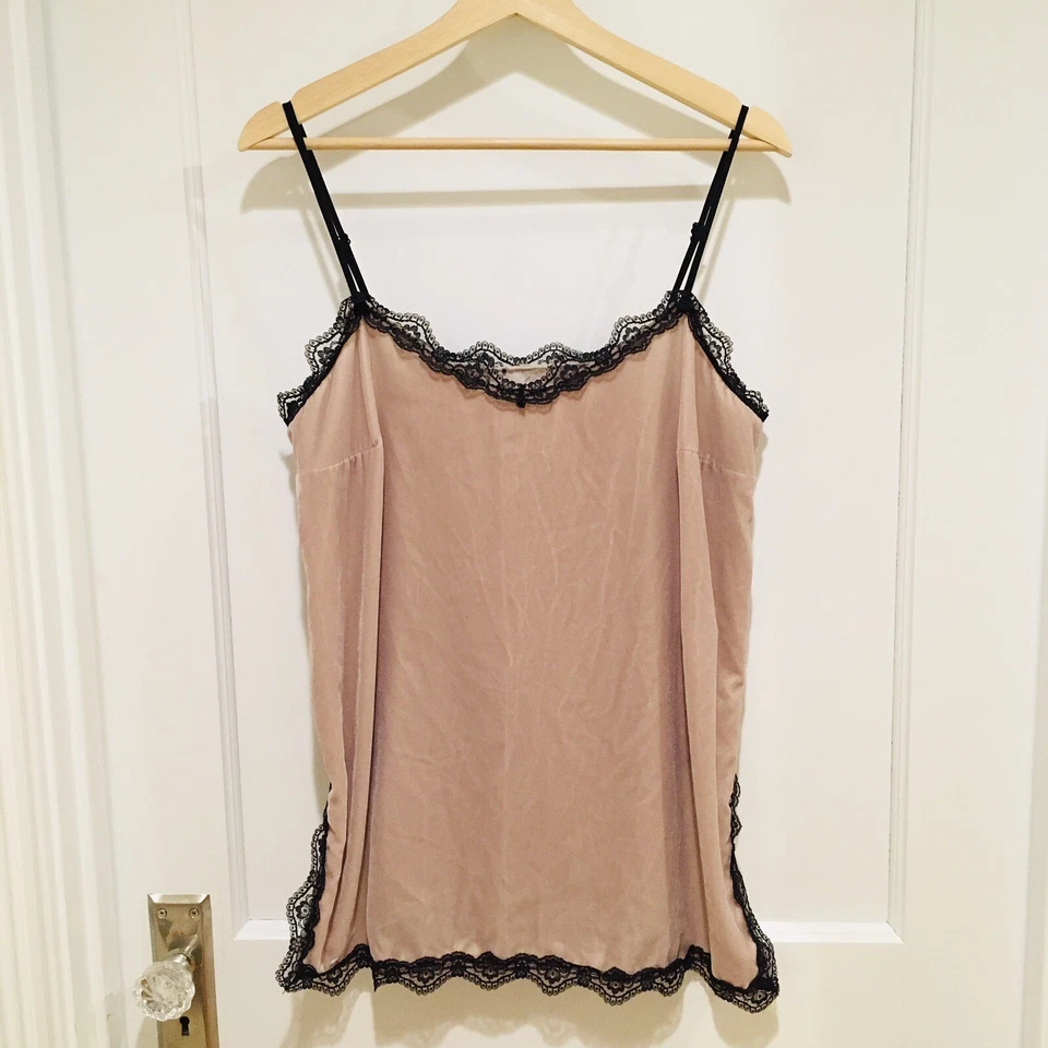 River Island Velvet Lace Trim Cami Tank US 12 Mauve Layering EUC Camisole Foto 2 de 4