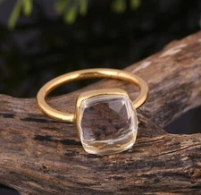 Gold Plated Promise Ring For Her Crystal Quartz Women & Girl Simple Gift Jewelry