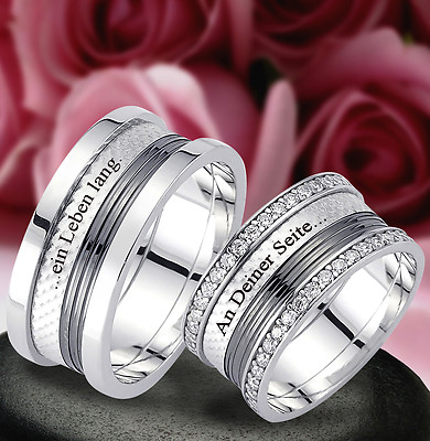 2 Trauringe Eheringe SILBER 925 , mit Liebesbotschaft & Lasergravur GRATIS J301L