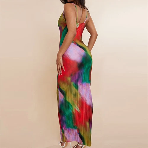 Cowl Neck Plisse Maxi Dress Sleeveless Printed Tank Dress Summer Beach Dresses - Bild 6 von 39