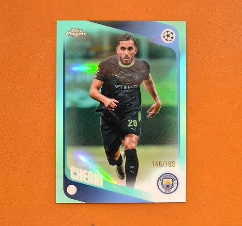 2025-26 Topps Chrome UEFA CC Rayan Cherki Aqua Refractor #/199 Man City
