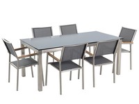 GartenmöBelset Tisch Aus Sicherheitsglas Schwarz 6 StüHle In Grau 180 Cm Grosset