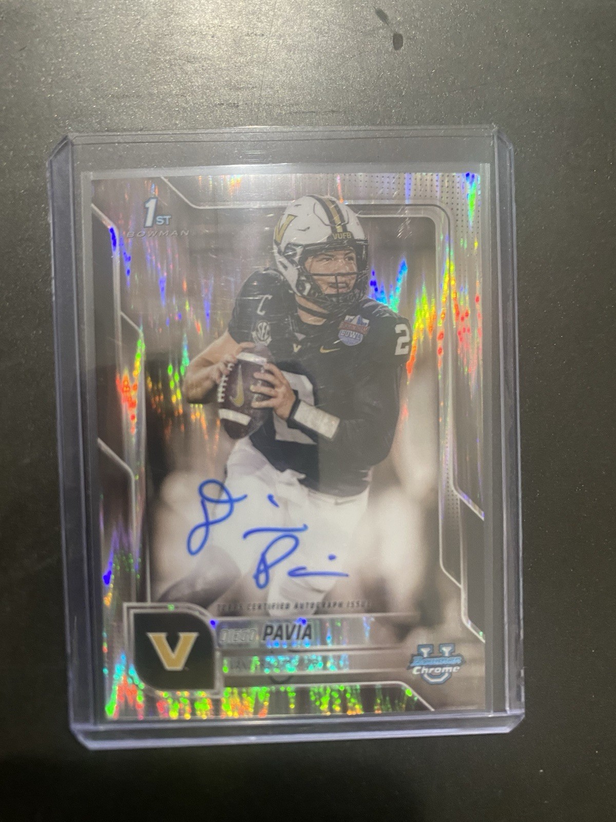 Diego Pavia 2025 Bowman Chrome University 1st Stealth Refractor Auto Vanderbilt