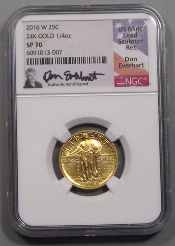 2016-W Standing Liberty 25c 1/4 oz 24K .999 GOLD NGC SP70. EVERHARD Signed..